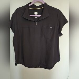 Healing Hands Black Zip Polo Scrub Top EUC Large